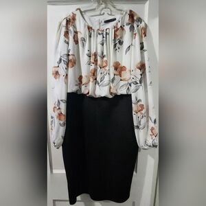 🌷👗Suzy Shier Floral White and Black Long Sleeve Dress